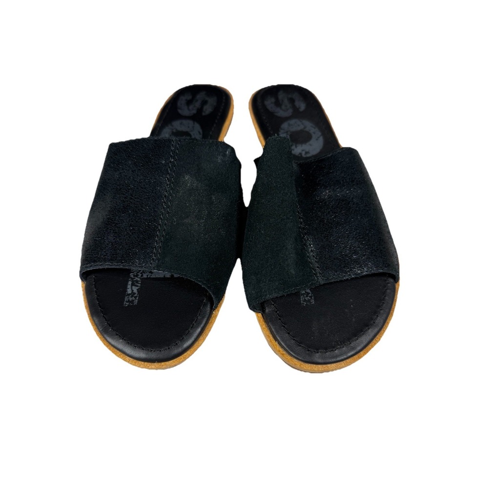 SORELSandals Women's Size 8.5 Ella Block Slide Black Leather Suede EVA Footbed - Picture 2 of 8